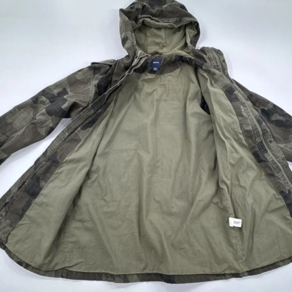 GAP Field Army Jacket Youth XXL 14 16 Camo Anorak Hooded Military Lined Canvas